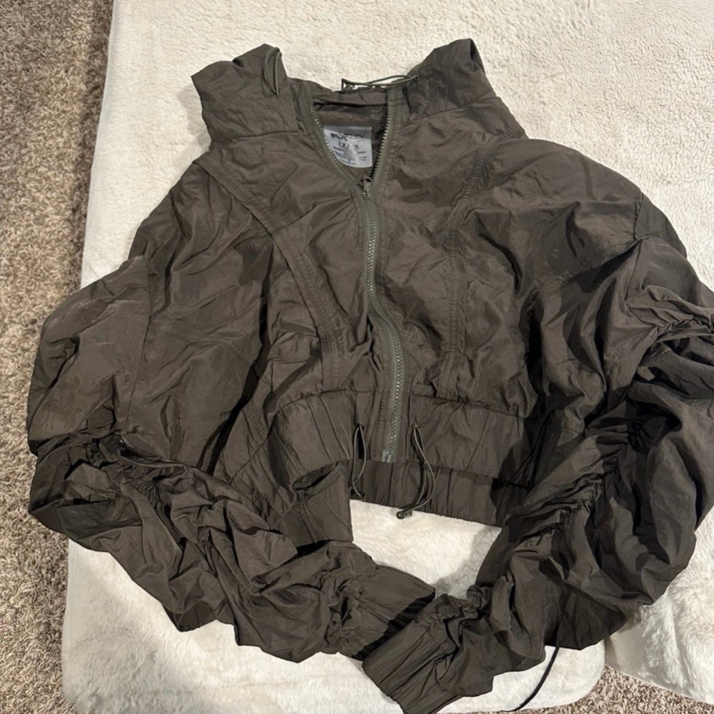 Popflex Active Cropped Whimsical Windbreaker Jacket - Olive Green 1X/3X